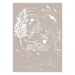 Stencil PLUMA CON TEXTO 21X30