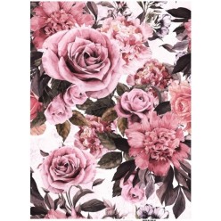 PAPEL ARROZ A3 741 COLLAGE FLORES ROSAS ANTIGUAS