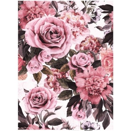 PAPEL ARROZ A3 741 COLLAGE FLORES ROSAS ANTIGUAS
