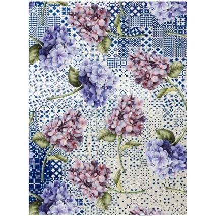 PAPEL ARROZ A3 740  ORTENSIAS SOBRE AZULEJOS