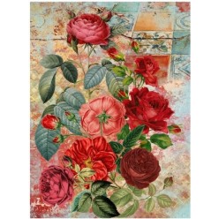 PAPEL ARROZ A3 737 COLLAGE ROSAS ROJAS S/AZULEJOS