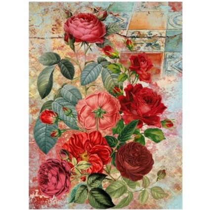 PAPEL ARROZ A3 737 COLLAGE ROSAS ROJAS S/AZULEJOS