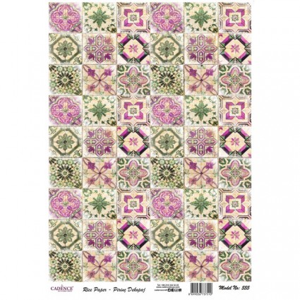 PAPEL ARROZ A3 MINI BALDOSAS VERDES ROSAS