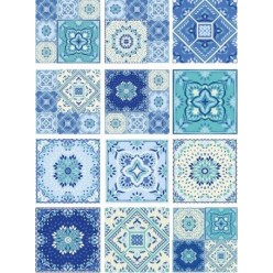 PAPEL ARROZ A3 AZULEJOS BALDOSA AZUL MIX