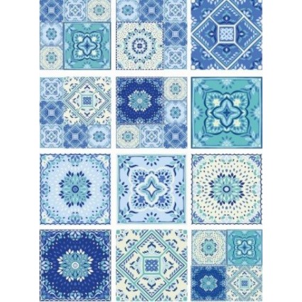 PAPEL ARROZ A3 AZULEJOS BALDOSA AZUL MIX