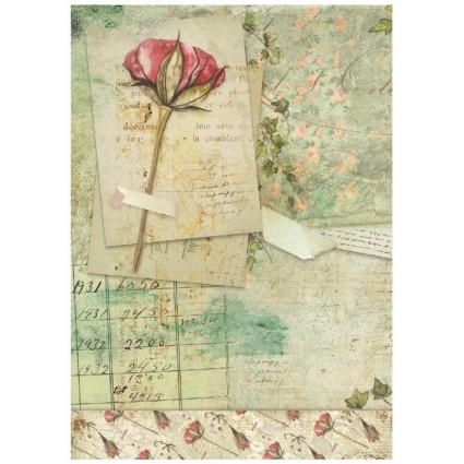 Papel de Arroz ROSA FONDO VERDE 948